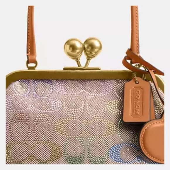 NWT Coach Kisslock Frame Bag 16 In Crystal Signature Jacquard In Hand - Picture 3 of 7